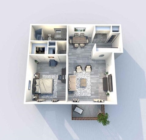 Floor plan for 1 bed, 1 bath, 686 sqft